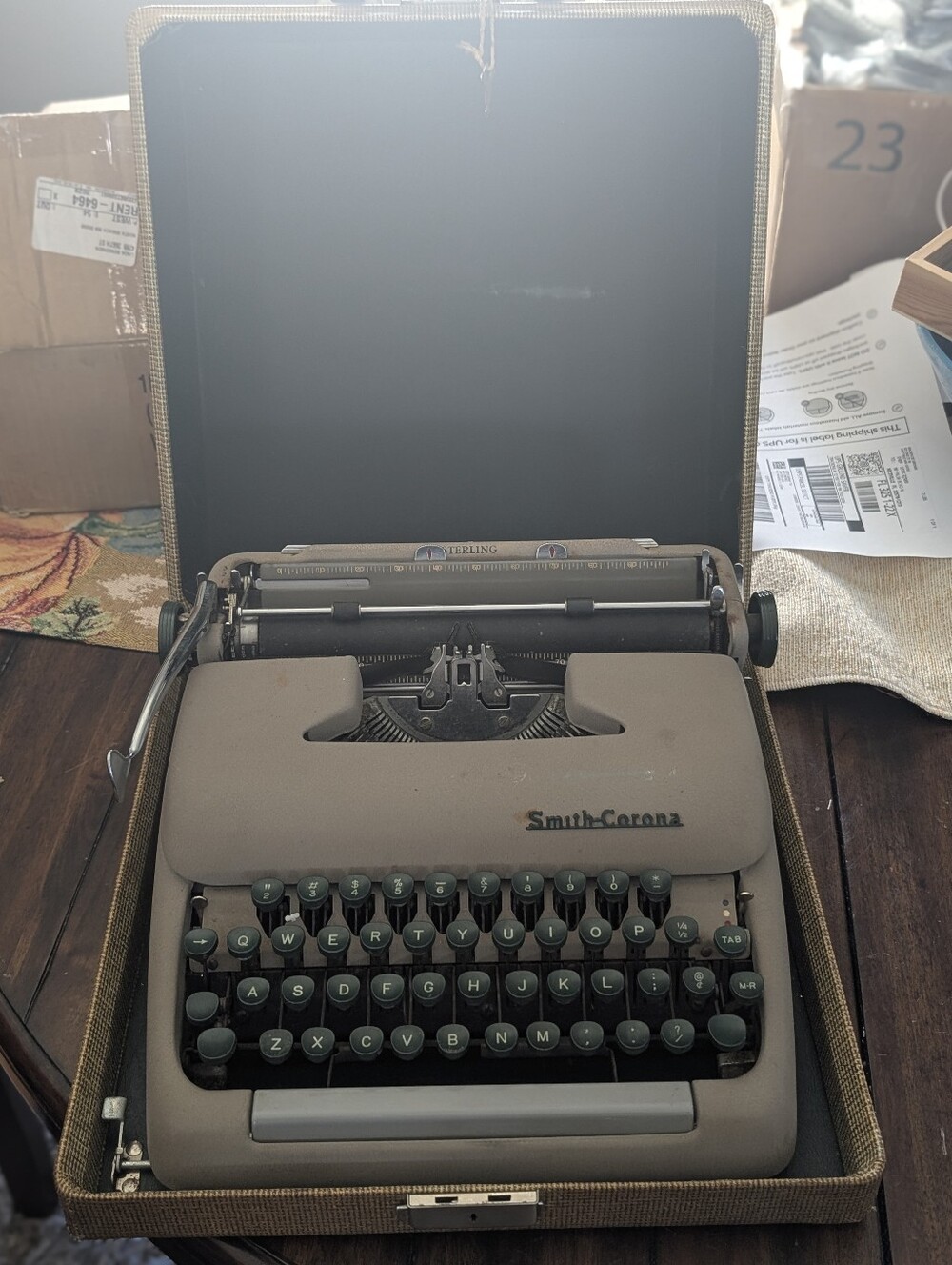Vintage 1950s Smith-Corona Sterling Portable Typewriter with Original Case